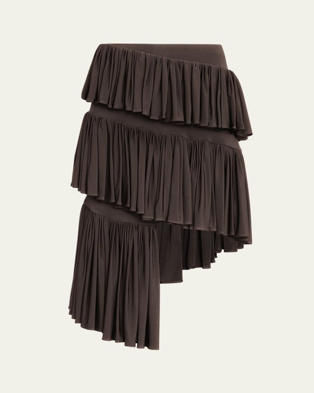 Spiral Ruffle Asymmetric Midi Skirt